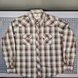 Vintage Wrangler Shirt Mens xl Pearl Snap Western Sawtooth Plaid Cowboy 90s Work